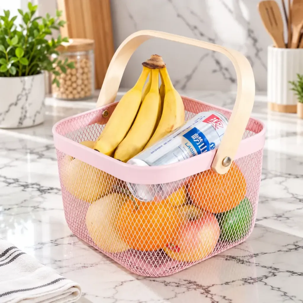 [WHM5-4-R] Panier de Rangement Carré en Métal-Rose