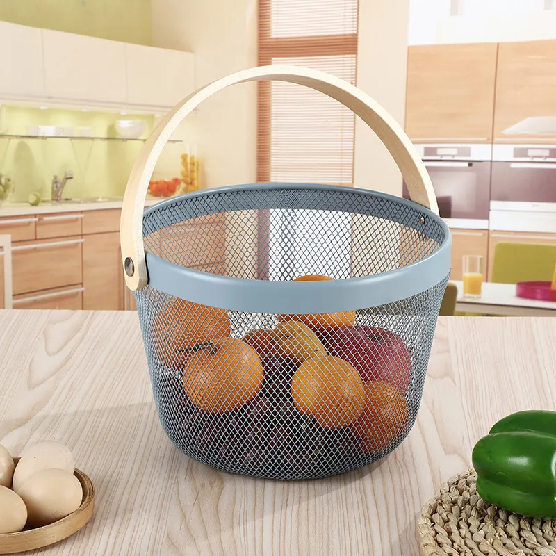 Panier de Rangement Rond en Métal-Gris