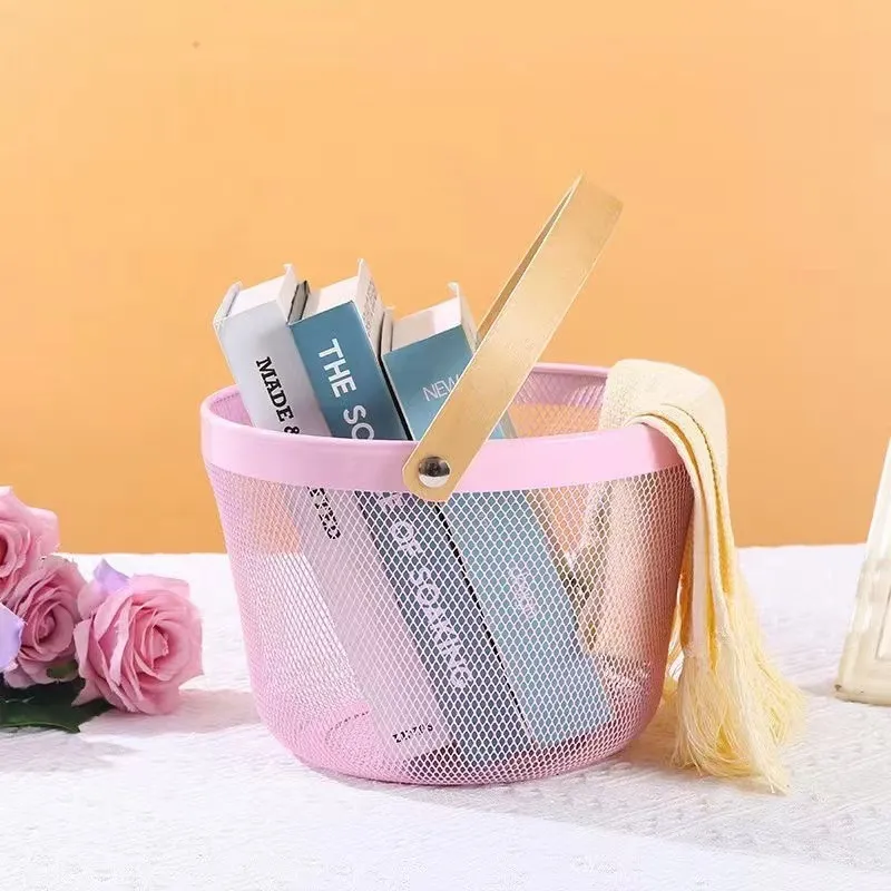 [WHM5-5-R] Panier de Rangement Rond en Métal-Rose