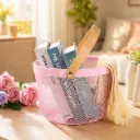 Panier de Rangement Rond en Métal-Rose