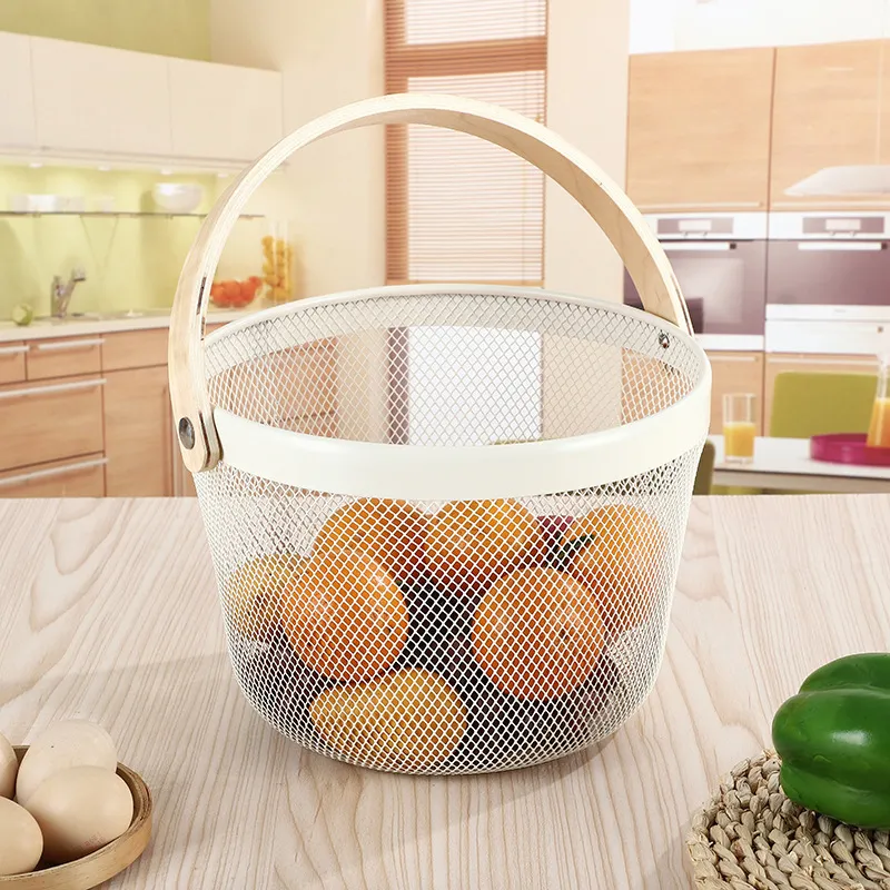 [WHM5-5-B] Panier de Rangement Rond en Métal-Beige