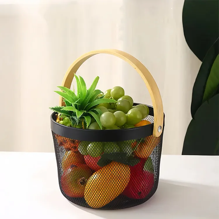 [WHM5-5-N] Panier de Rangement Rond en Métal-Noir