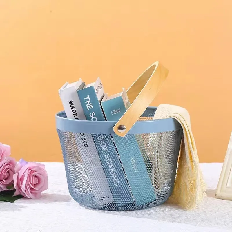 [WHM5-5-BL] Panier de Rangement Rond en Métal-Bleu