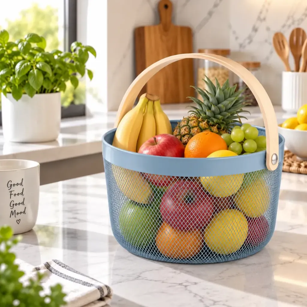 [WHM5-5-BL] Panier de Rangement Rond en Métal-Bleu