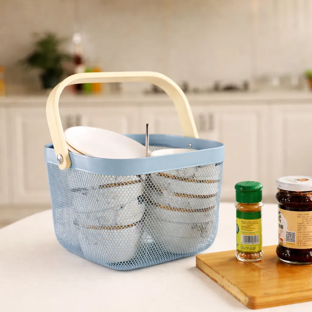 [WHM5-4-G] Panier de Rangement Carré  en Métal-Bleu