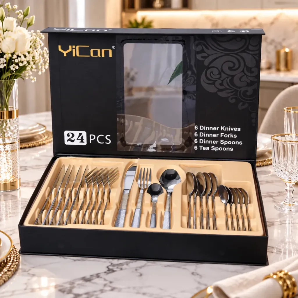 [ABMS3-inx-2] Coffret Ménagère 24 Pièces En Acier Inoxydable M1