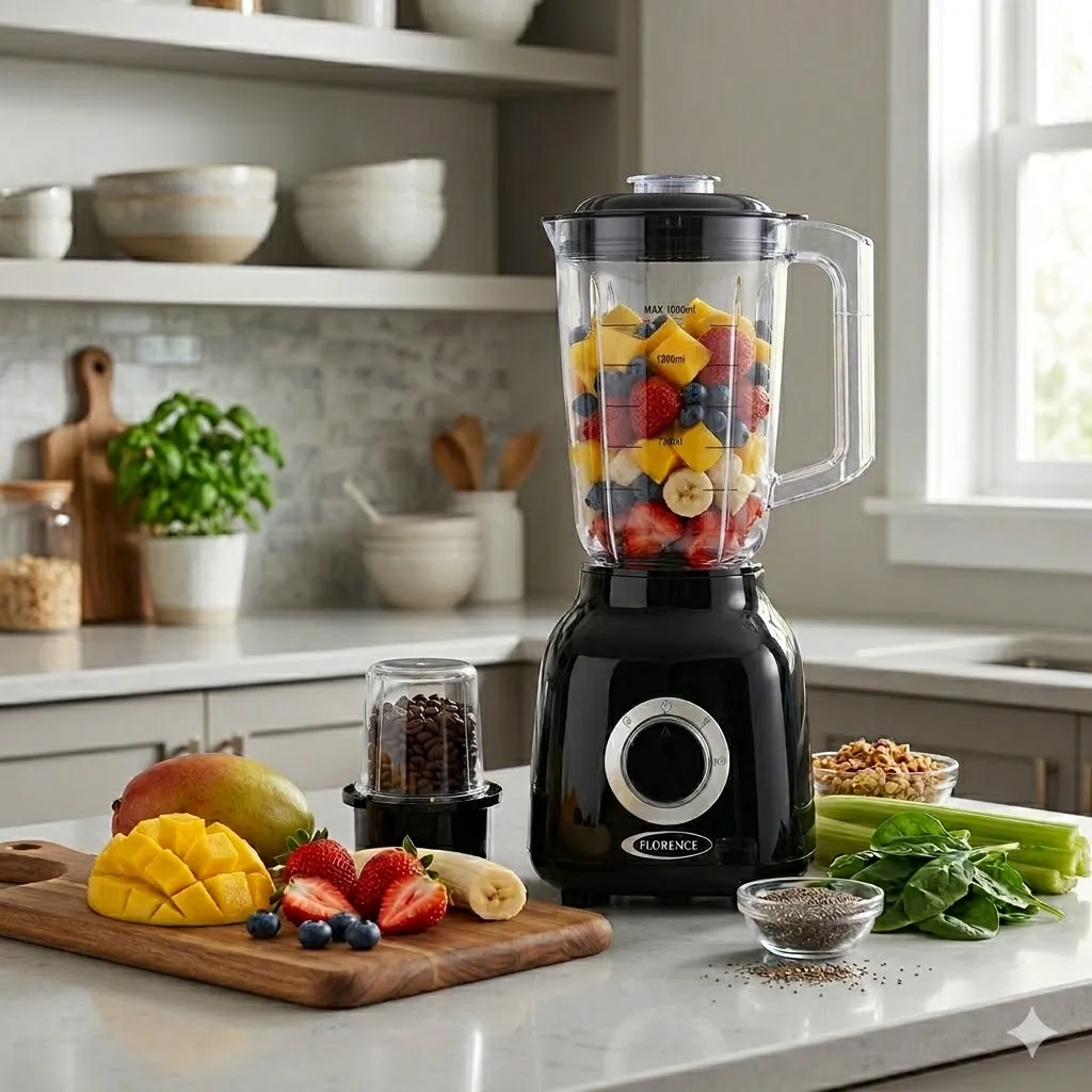 Blender Avec Moulin A Epices 1,5L -Florence - 1000W- Noir