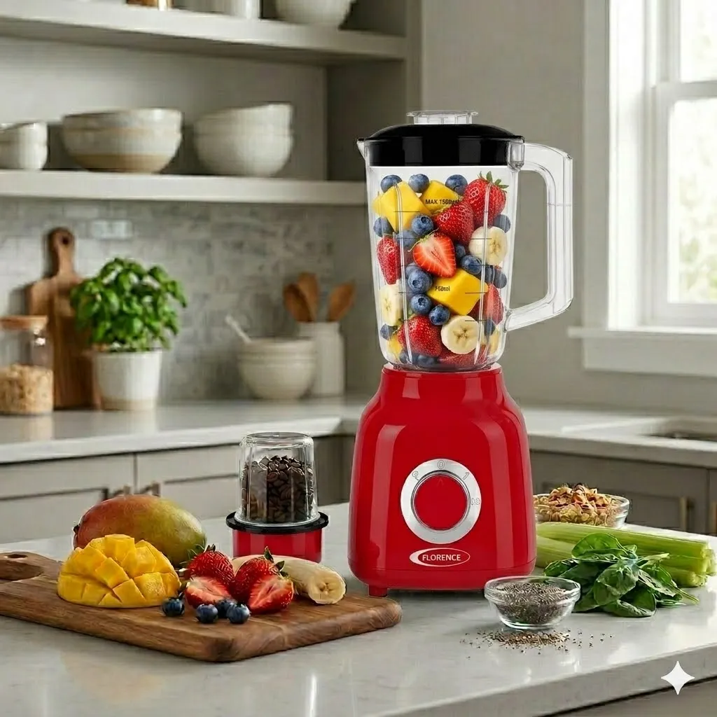 Blender Avec Moulin A Epices 1,5L -Florence - 1000W- Rouge
