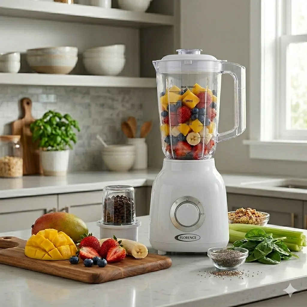 [R-2822B] Blender Avec Moulin A Epices 1,5L -Florence  - 1000W- Blanc