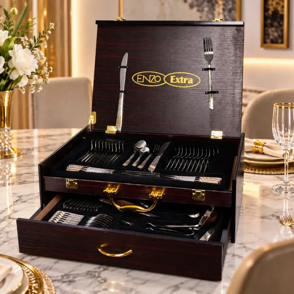 [P0020G-D] Coffret Ménagère De Cuisine 72 Pièces Dorées- ENZO 18/10- Model 2