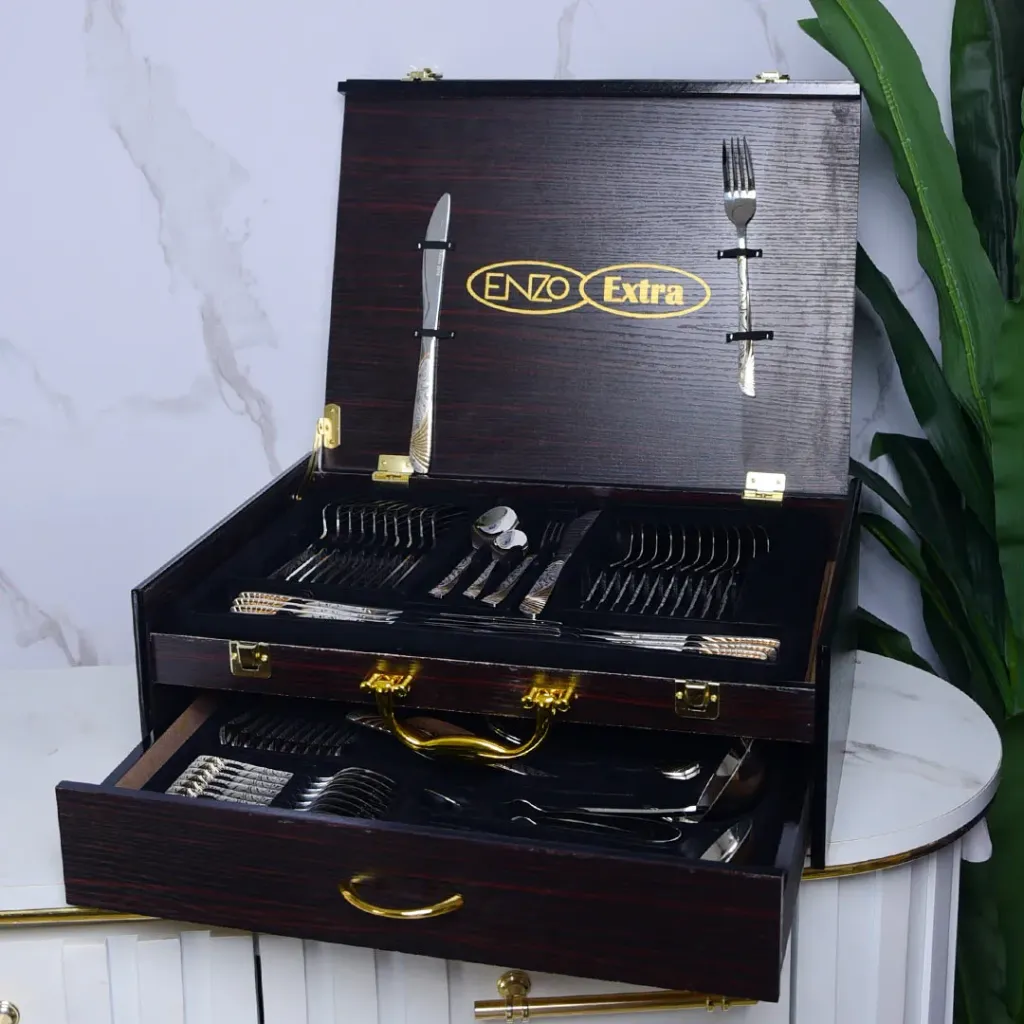 [P0020G-D] Coffret Ménagère De Cuisine 72 Pièces Dorées- ENZO 18/10- Model 2