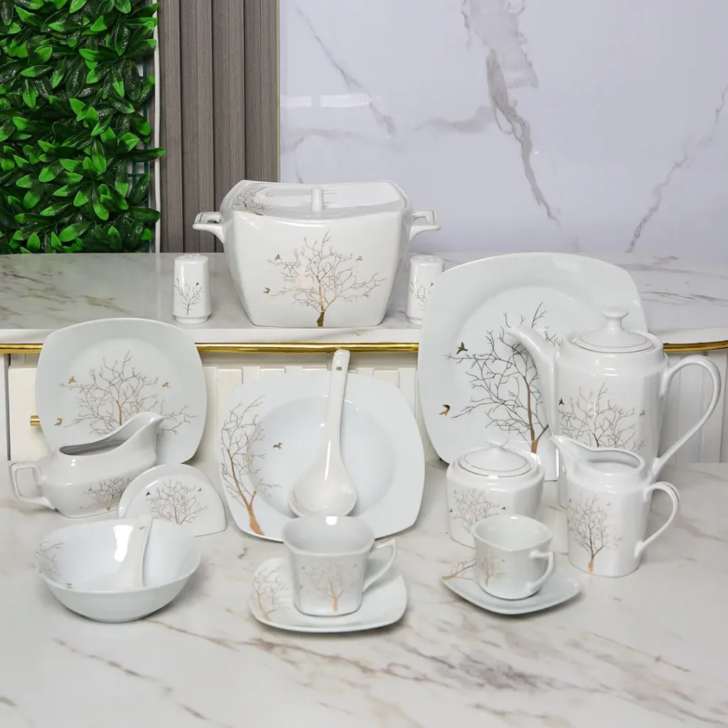 [FG2240-6] Service De Table 72 Pièces en Porcelaine Florence - Carré - G2240