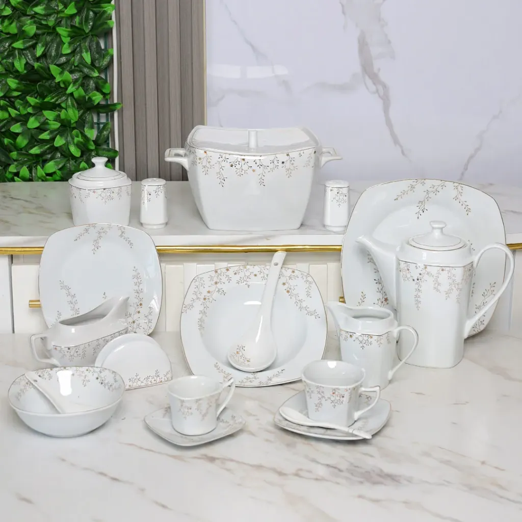 [FG2246-9] Service De Table 72 Pièces en Porcelaine Florence - Carré - G2246