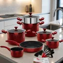 Batterie De Cuisine 19 Pièces Hascevher – Acier Inoxydable & Granit –Rouge