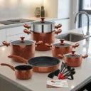 Batterie De Cuisine 19 Pièces Hascevher – Acier Inoxydable & Granit –Miel