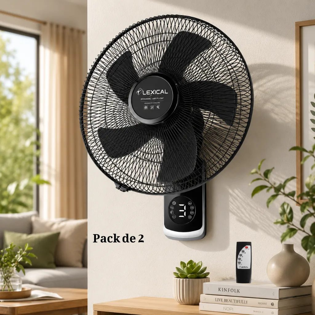 Packs de 2 Ventilateurs Muraux 18" Lexical 75W Noir Avec Télécommande