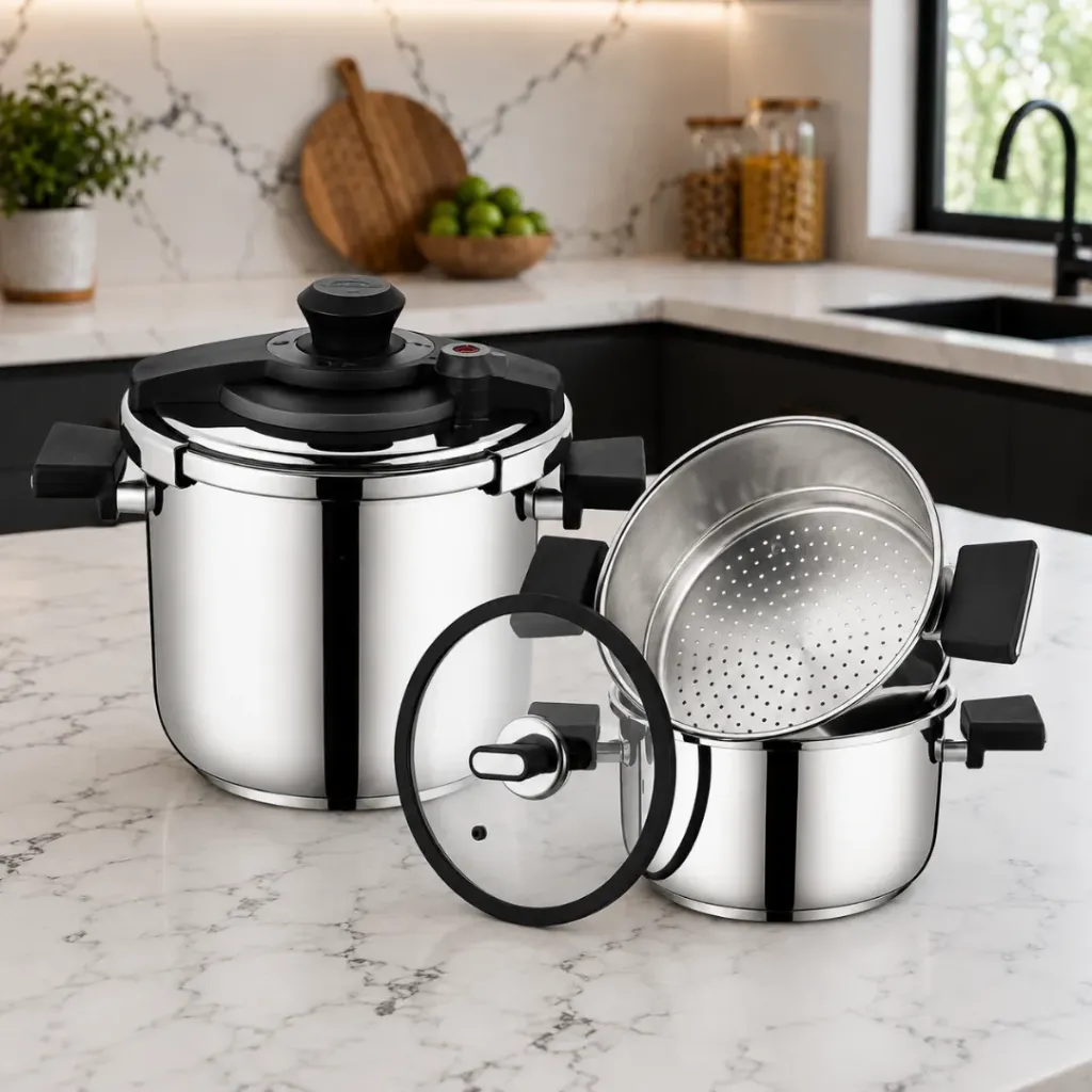 [FALEZ 6PN] Batterie De Cuisine FALEZ 6 Pièces En Inox 18/10 -Noir