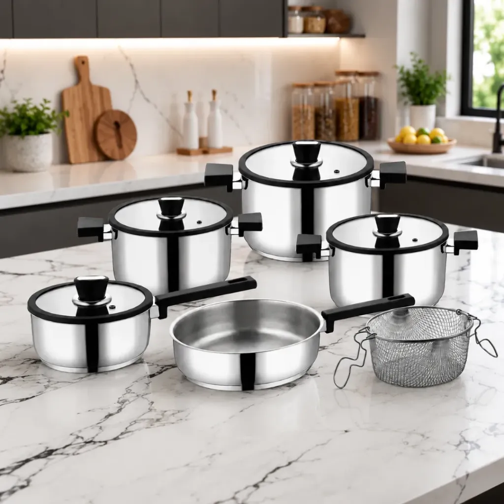 [FALEZ 10PN] Batterie De Cuisine FALEZ 10 Pièces En Inox 18/10 - Noir