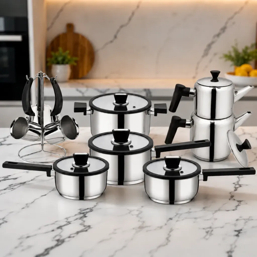 [FALEZ 16PN] Batterie De Cuisine FALEZ 16 Pièces En Inox 18/10 -Noir