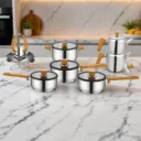 Batterie De Cuisine FALEZ 16 Pièces En Inox 18/10 - Effet Bois