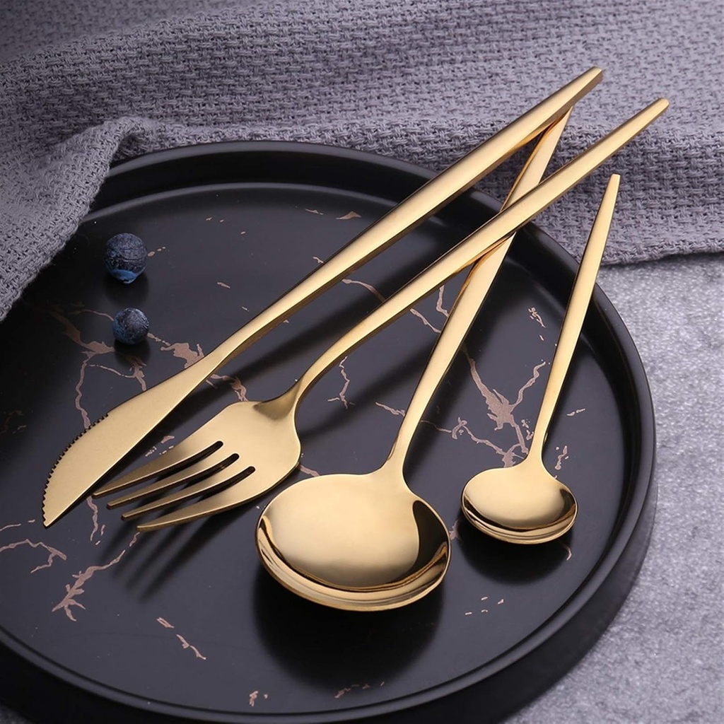 Coffret Ménagère 24 Pièces En Acier Inoxydable Doré