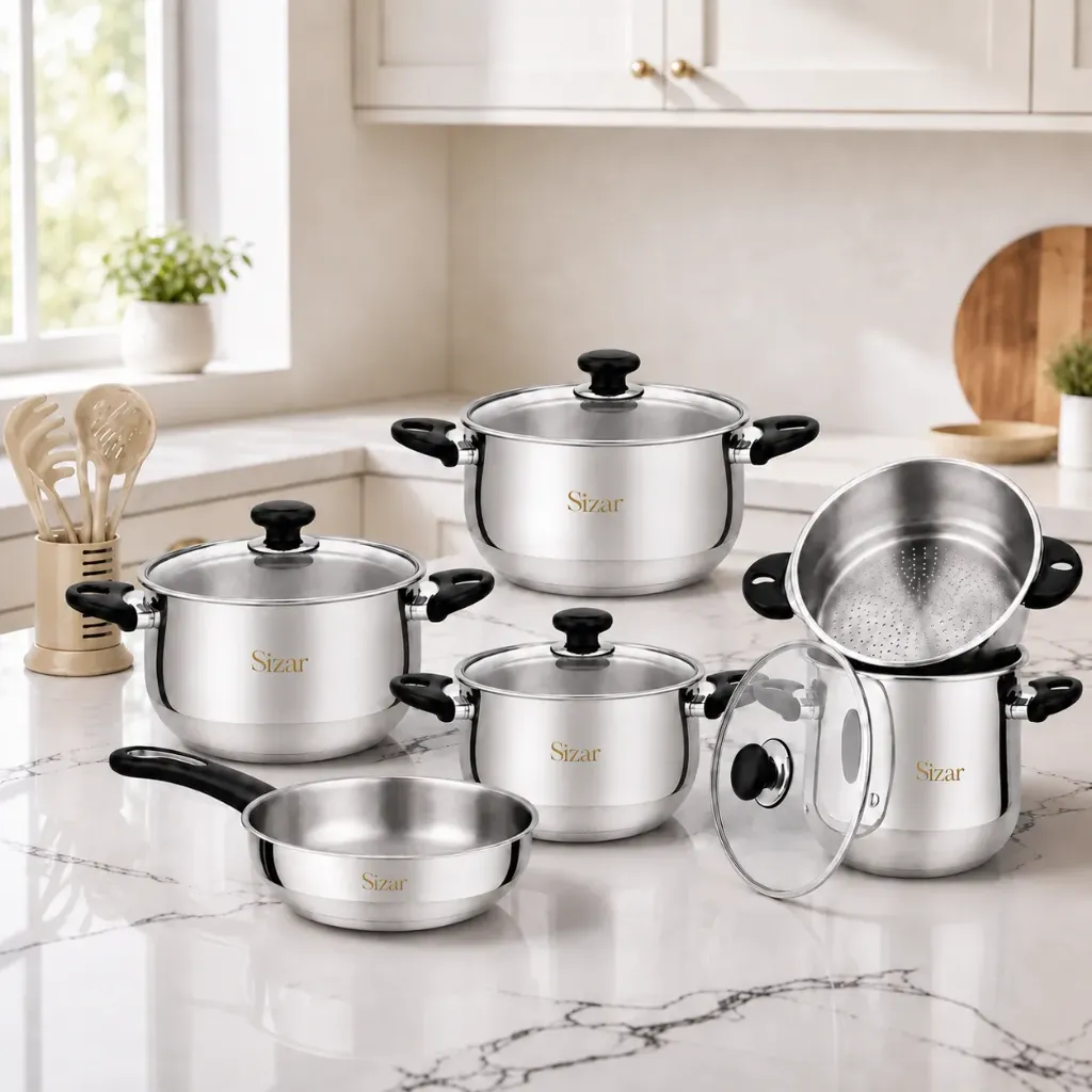 [SZR17P-N] Batterie De Cuisine Sizar 17 Pièces En Inox 18/10 - Noir