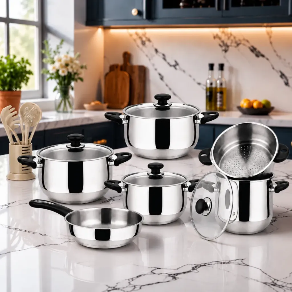 [SZR17P-N] Batterie De Cuisine Sizar 17 Pièces En Inox 18/10 - Noir