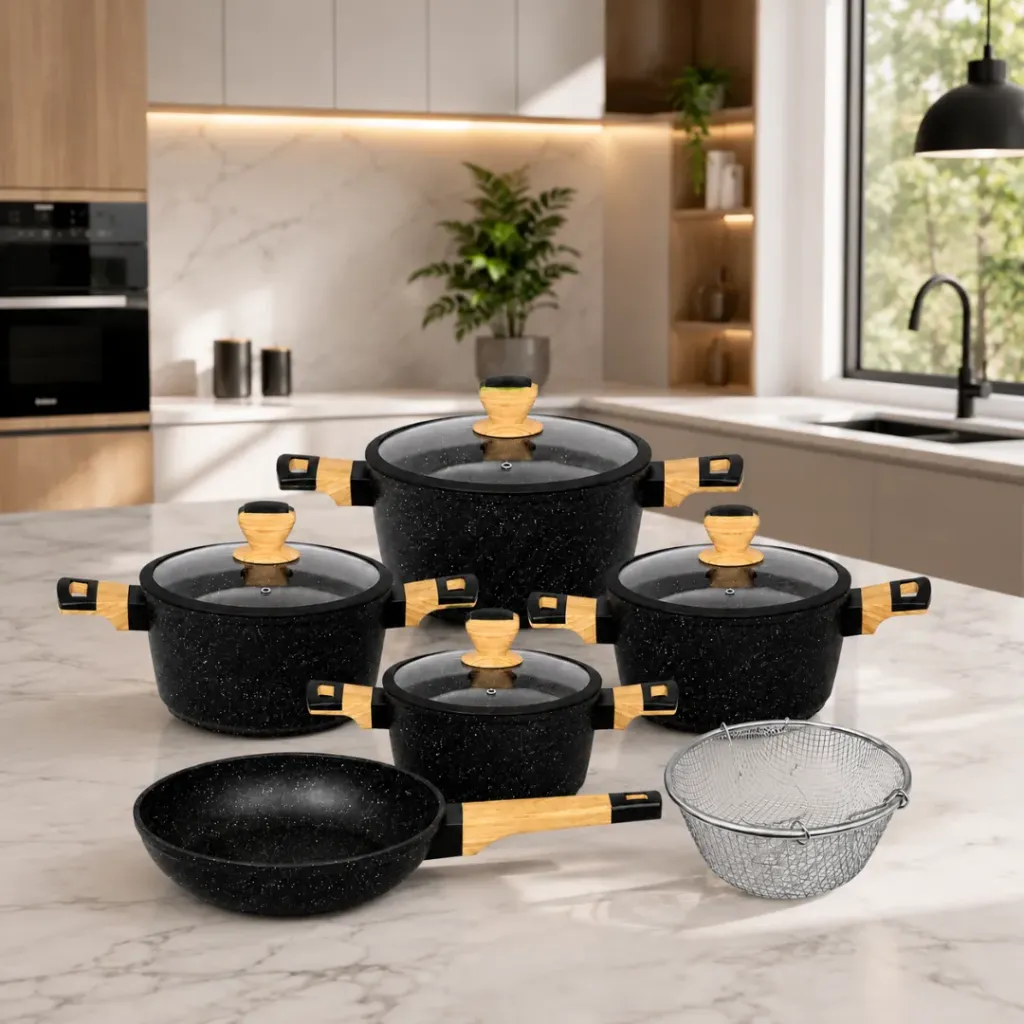 [86071-7-N] Batterie de Cuisine 10 Pièces Granit- Sizar - Noir