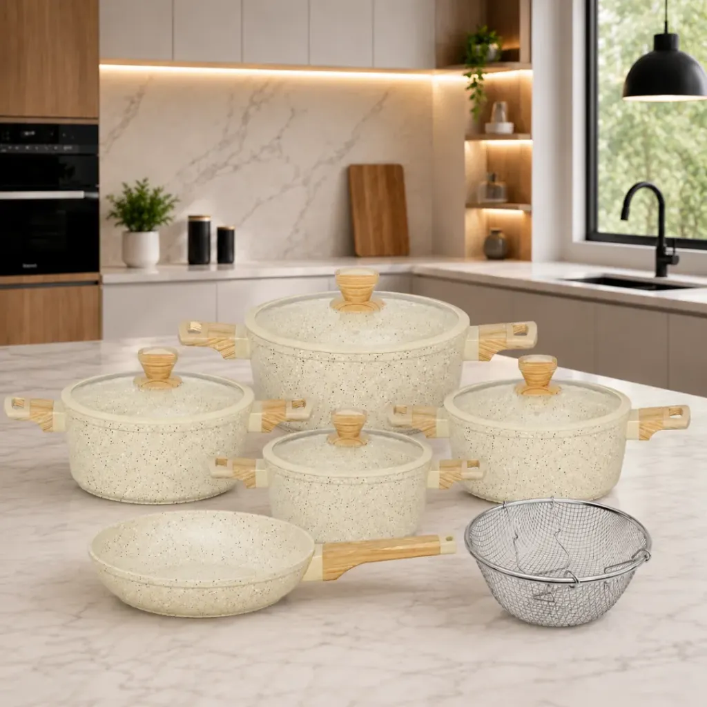 [86071-7-B] Batterie de Cuisine 10 Pièces Granit- Sizar - Blanc