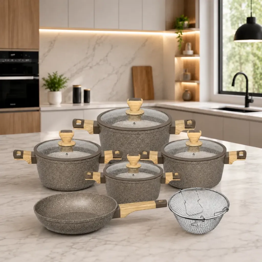 Batterie de Cuisine 10 Pièces Granit- Sizar- Grège