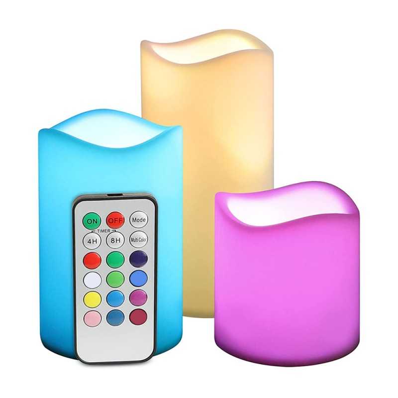 Pack 3 Bougies artificielles Led Multicolore Changeant Avec Télécommande