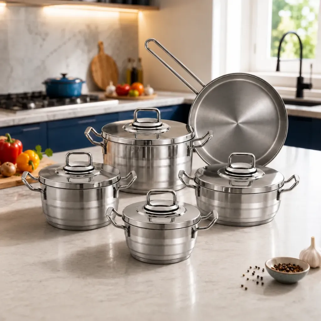 Batterie De Cuisine En Inox 18/10-Vivaldi- 9 Pièces - Argent