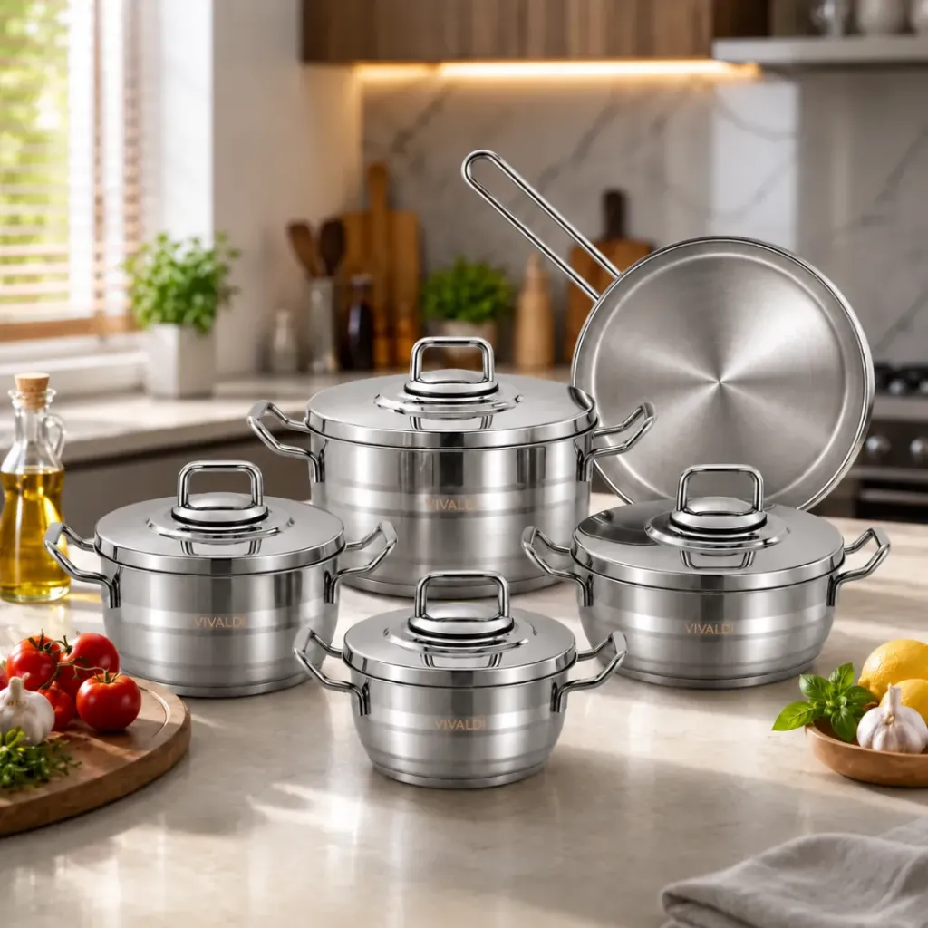 [WHM-1475] Batterie De Cuisine En Inox 18/10-Vivaldi- 9 Pièces - Argent