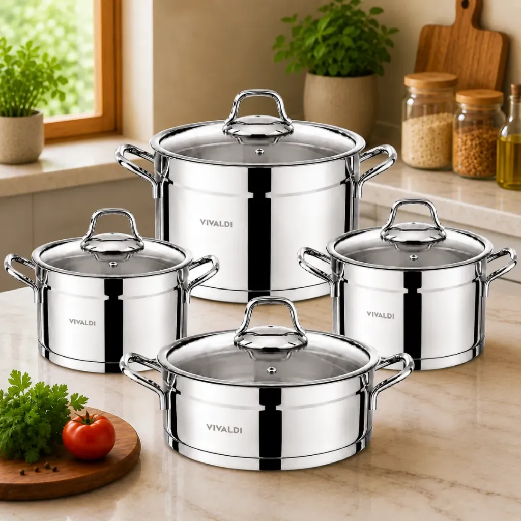 [WHM-1604-A] Batterie De Cuisine En Inox 18/10-Vivaldi 8 Pièces  - Argent