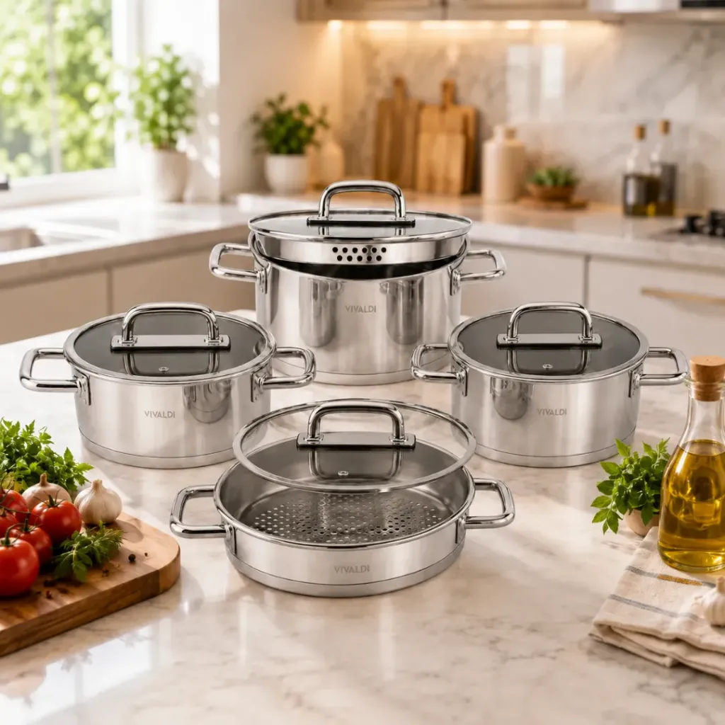 [WHM-510] Batterie De Cuisine En Inox 18/10-Vivaldi Premium 8 Pièces - Argent