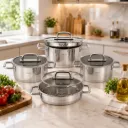 Batterie De Cuisine En Inox 18/10-Vivaldi Premium 8 Pièces - Argent