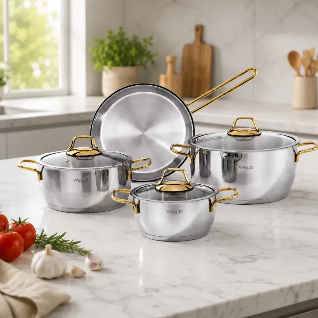 Batterie De Cuisine En Inox 18/10 Vivaldi Perla- 7 pièces  - Doré
