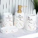 Accessoires de salle de bain en céramique Blanc Marbré Doré