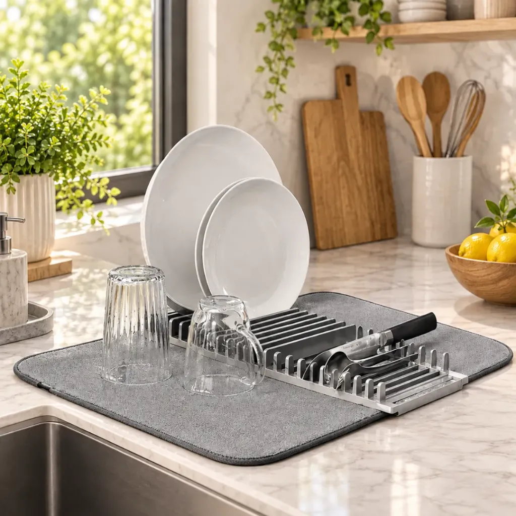 Tapis De Séchage A Vaisselle Avec Support Pour Assiettes