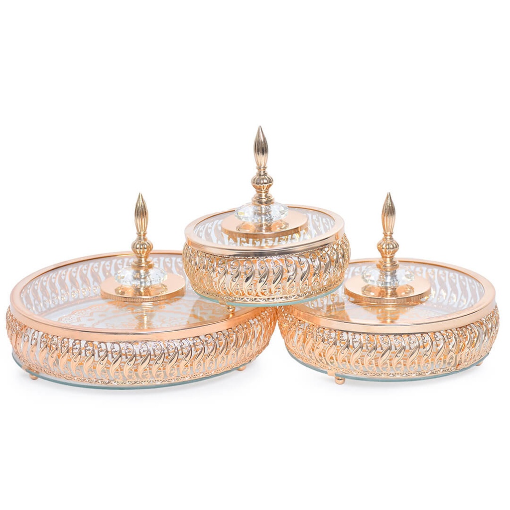 Collection de 3 Bonbonnières en Métal Doré et Verre  M5