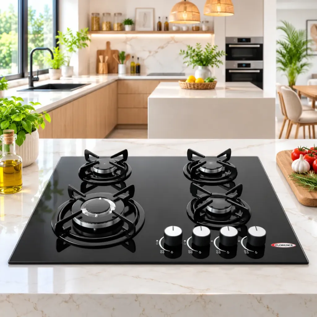 [FH-6034GB] Plaque De Cuisson Encastrable En Verre  4 Feux Emaille- Florence