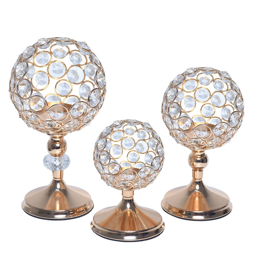 Série de 3 Bougeoirs Doré avec Diamants