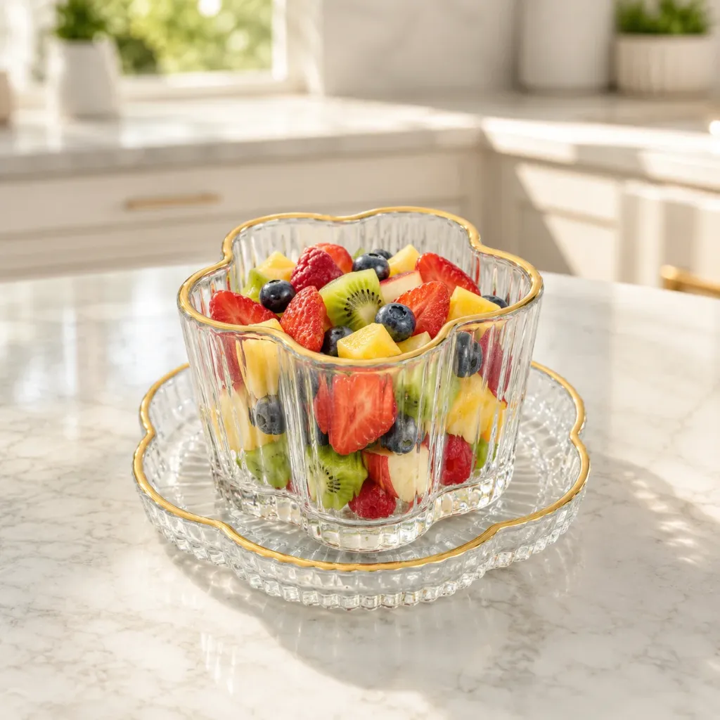 Service A Dessert En Verre Côtelé Avec Sous-Coupelles – 12 Pièces