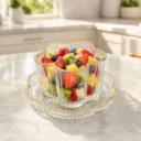 Service A Dessert En Verre Côtelé Avec Sous-Coupelles – 12 Pièces