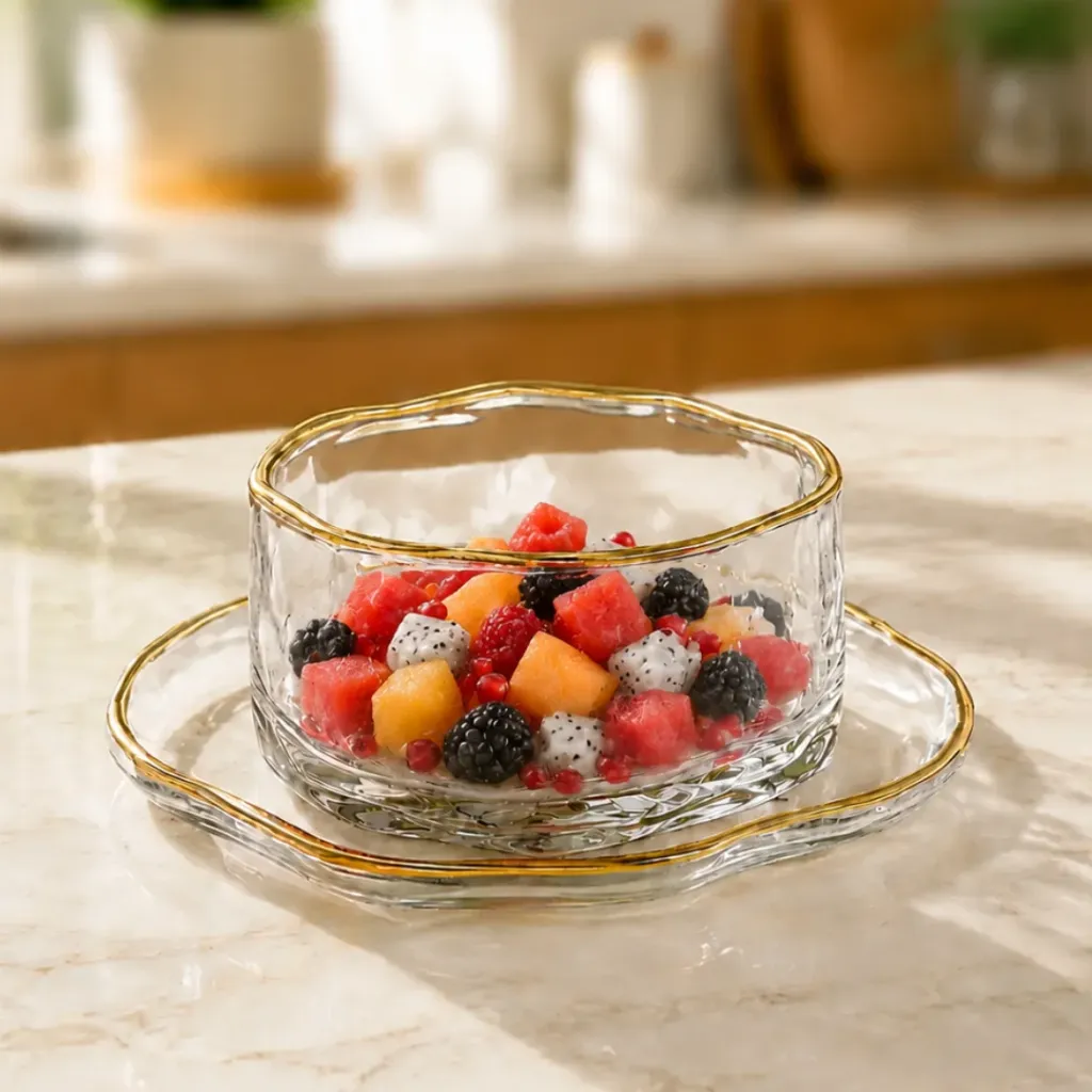 Service A Dessert En Verre Martelé Avec Sous-Coupelles – 12 Pièces