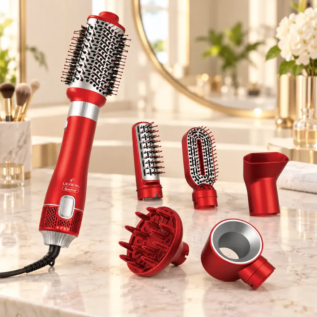 [LAS-5206-4] Coffret Brosse Soufflante 6 en1 Lexical 1000 W -25000 RPM - Rouge