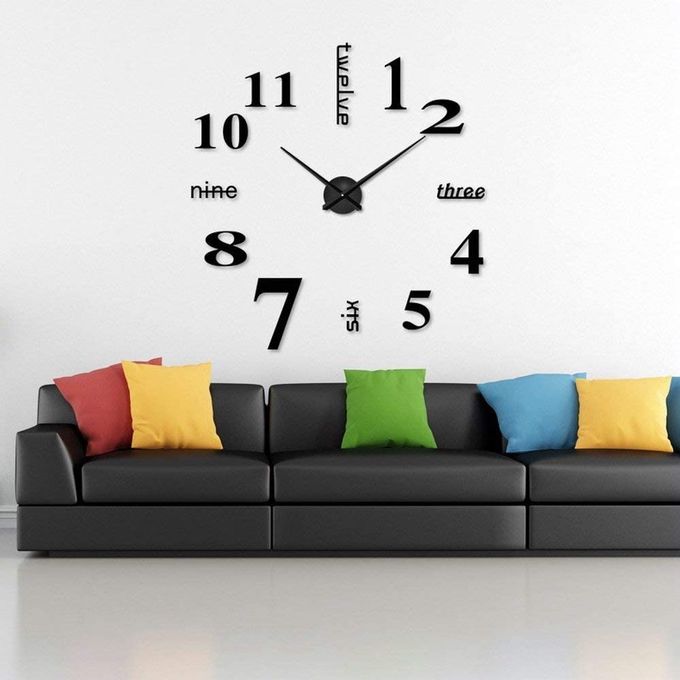 Montre Murale 3D Autocollant 120Cm Noir