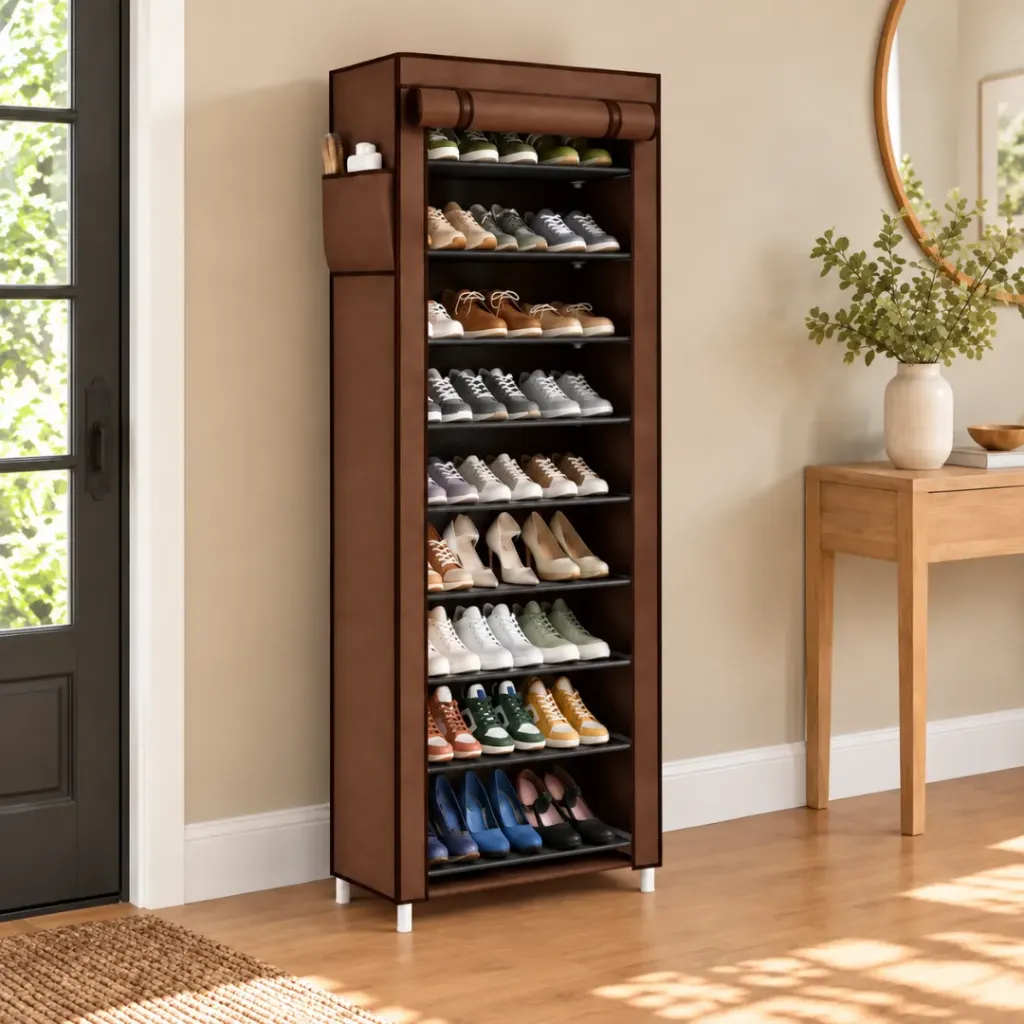 [YL-8102-10-M] Porte Chaussures- 9 Etagères - Marron - 58 x 30 x 158 cm