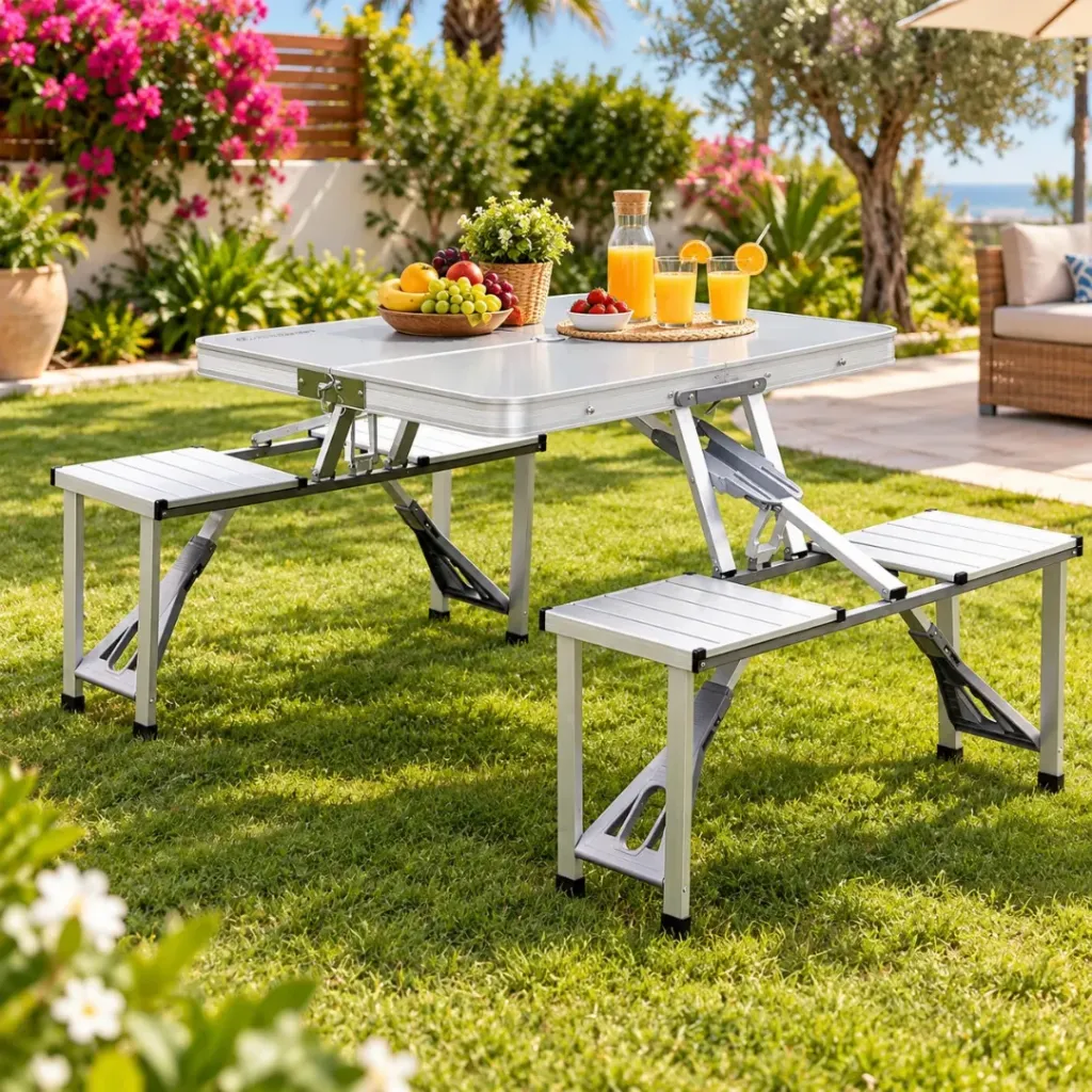 Table Pliante En Aluminium Avec 4 Chaises
