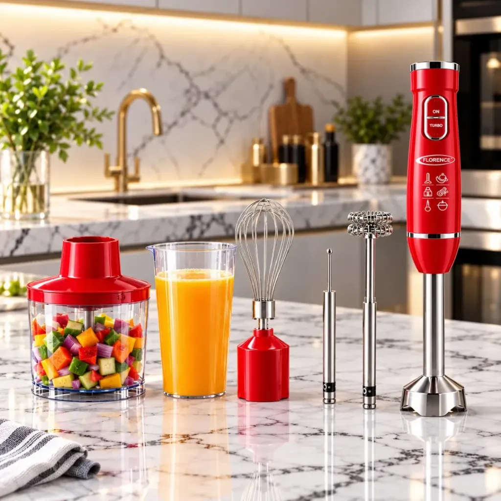 Mixeur Plongeant 5 en 1 Florence- 600W- Rouge